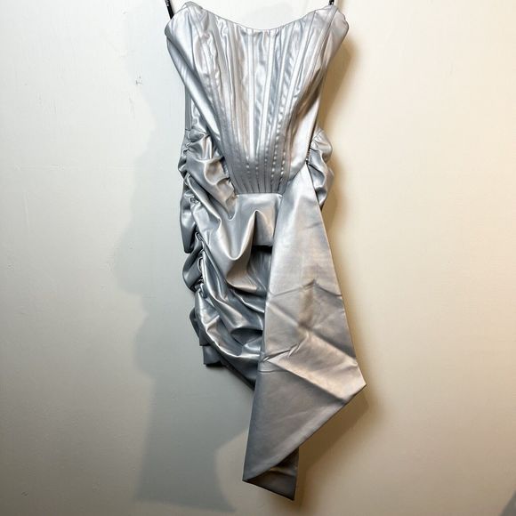 Lavish Alice Silver Metallic Vegan Leather Corset Mini Dress New Sz 0 - Picture 4 of 16